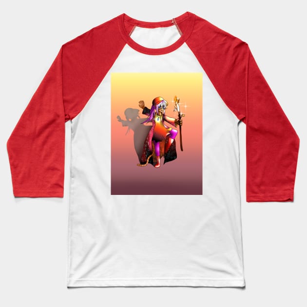 Cat sorcerer with a fire staff Baseball T-Shirt by cuisinecat